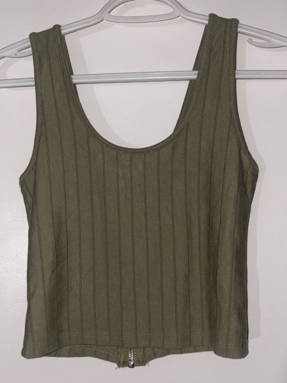 Ardene Olive Ribbed Zip Tank Top - Picture 2 of 2